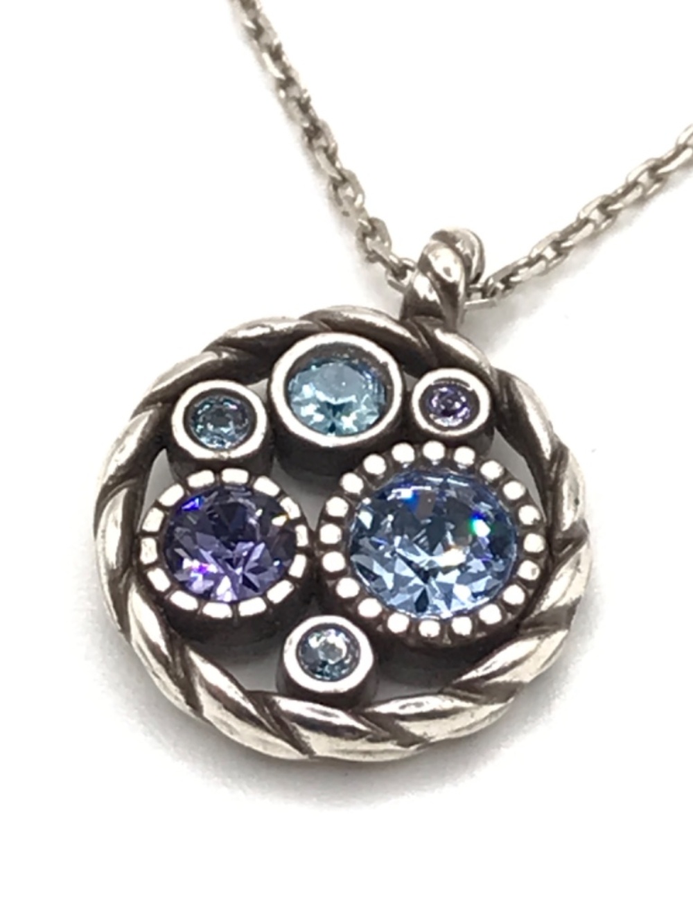 Brighton Pendant Necklace Blue Lavender Swarovski Crystals Silver Plate Delicate